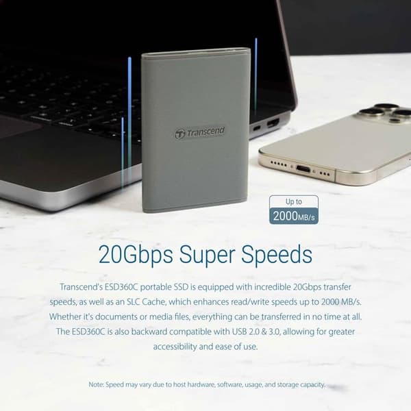 Transcend Portabel Mini SSD USB-C 1TB - Grå