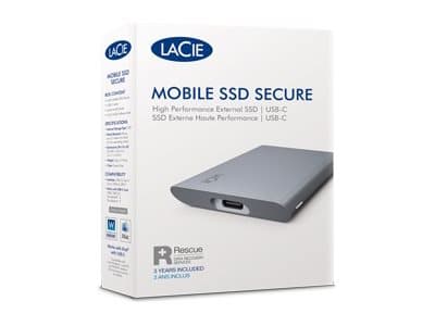 LaCie Mobile Secure STKH1000800 - SSD - High Performance - kryptert - 1 TB - ekstern (bærbar) - USB 3.2 Gen 2 (USB-C kontakt) - 256-bit AES - romgrå