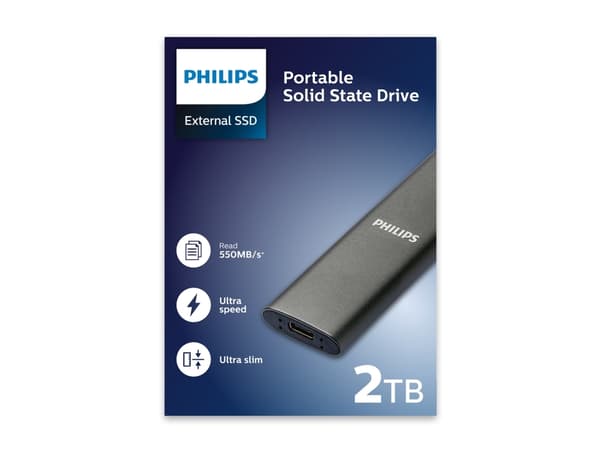 Philips FM02SS030P/00, 2 TB, USB Type-C, 3.2 Gen 1 (3.1 Gen 1), 550 MB/s, Grå