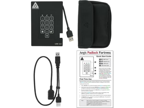 Apricorn Aegis Padlock Fortress - SSD - kryptert - 256 GB - ekstern (bærbar) - 2.5" - USB 3.0 - FIPS 140-2 Level 2, 256-bit AES-XTS