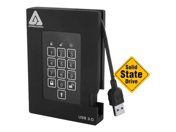 Apricorn Aegis Padlock Fortress - SSD - kryptert - 256 GB - ekstern (bærbar) - 2.5" - USB 3.0 - FIPS 140-2 Level 2, 256-bit AES-XTS