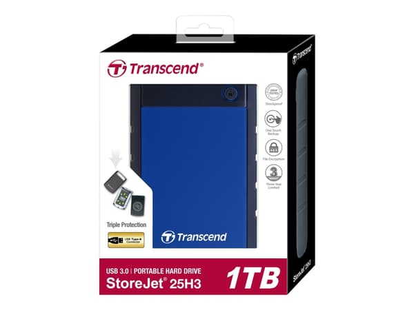 Transcend StoreJet 25H3B - Harddisk - 1 TB - ekstern (bærbar) - 2.5" - USB 3.0