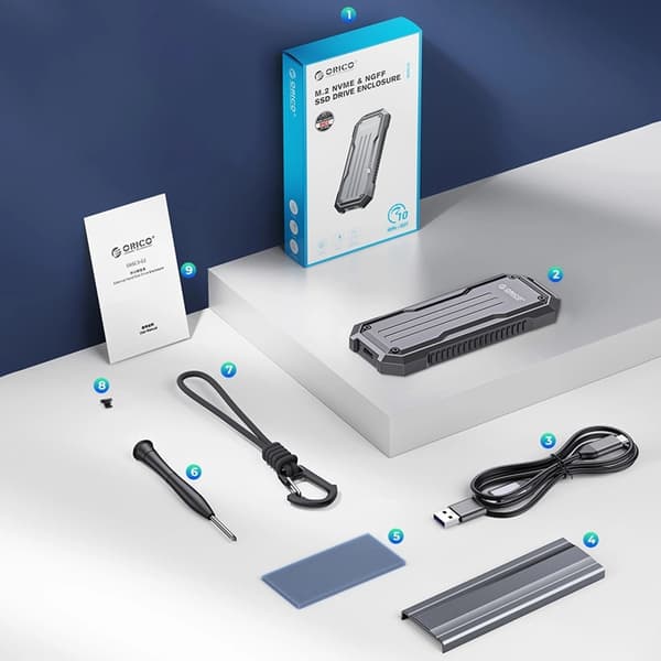 Orico Disk Caddy M.2 NVMe/SATA SSD USB-C 3.2 - Grå