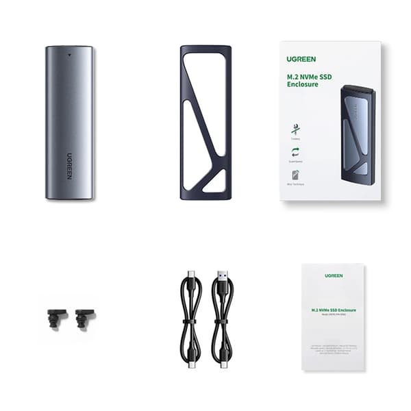 Ugreen Skivhus för 10 Gbps-enhet M.2 NVMe Med USB-C / USB-A Kablar - Svart
