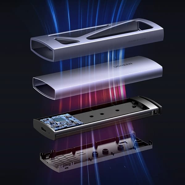 Ugreen Skivhus för 10 Gbps-enhet M.2 NVMe Med USB-C / USB-A Kablar - Svart