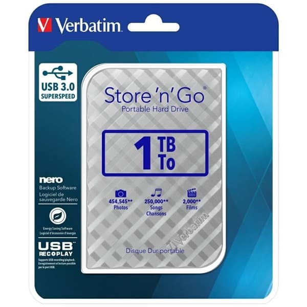 Verbatim Extern Hårddisk HDD 1TB USB 3.0 Store n Go - Silver