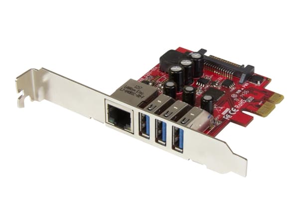 StarTech.com 3 Port PCI Express USB 3.0 Card + Gigabit Ethernet - Fits Standard & Low-Profile PCs - UASP Supported - Optional SATA Power (PEXUSB3S3GE