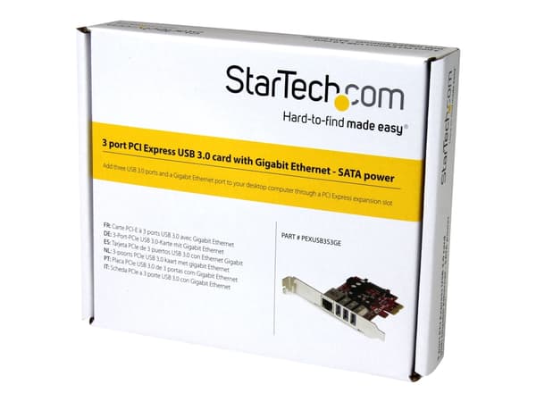 StarTech.com 3 Port PCI Express USB 3.0 Card + Gigabit Ethernet - Fits Standard & Low-Profile PCs - UASP Supported - Optional SATA Power (PEXUSB3S3GE Metallisk, Rød