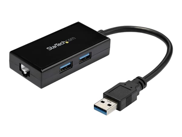 StarTech.com USB 3.0 till Gigabit-nätverksadapter med inbyggd USB-hubb med 2 portar - Nätverksadapter - USB 3.0 - Gigabit Ethernet x 1 - svart