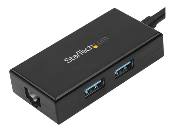 StarTech.com USB 3.0 till Gigabit-nätverksadapter med inbyggd USB-hubb med 2 portar - Nätverksadapter - USB 3.0 - Gigabit Ethernet x 1 - svart