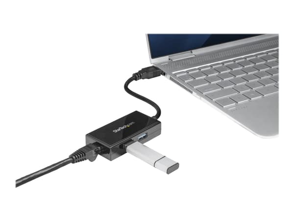 StarTech.com USB 3.0 till Gigabit-nätverksadapter med inbyggd USB-hubb med 2 portar - Nätverksadapter - USB 3.0 - Gigabit Ethernet x 1 - svart