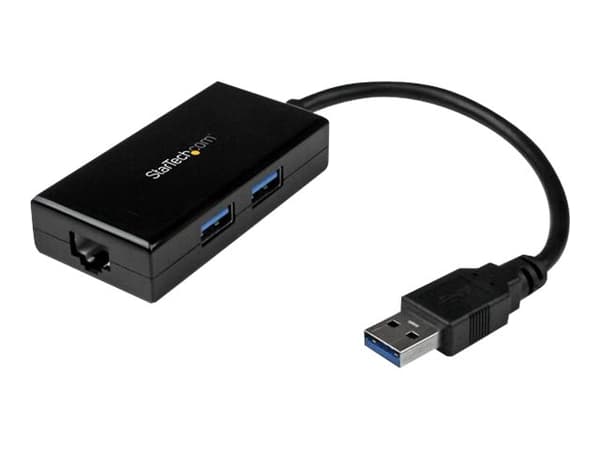 StarTech.com USB 3.0 till Gigabit-nätverksadapter med inbyggd USB-hubb med 2 portar - Nätverksadapter - USB 3.0 - Gigabit Ethernet x 1 - svart Svart
