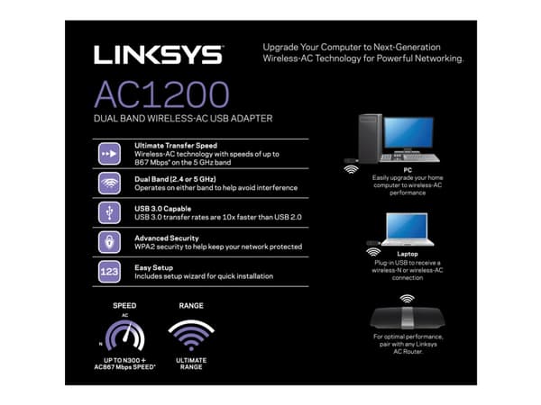 Linksys WUSB6300 - Nätverksadapter - USB 3.0 - Wi-Fi 5