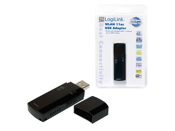 LogiLink WL0225, Trådløs, USB, WLAN, Wi-Fi 5 (802.11ac), 433 Mbit/s, Sort