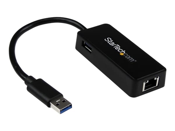 StarTech.com USB 3.0 Ethernet Adapter - USB 3.0 Network Adapter NIC with USB Port - USB to RJ45 - USB Passthrough (USB31000SPTB) - Nätverksadapter -