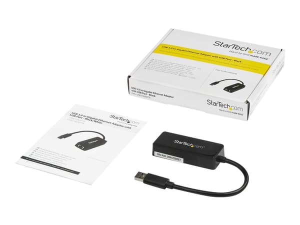 StarTech.com USB 3.0 Ethernet Adapter - USB 3.0 Network Adapter NIC with USB Port - USB to RJ45 - USB Passthrough (USB31000SPTB) - Nätverksadapter -