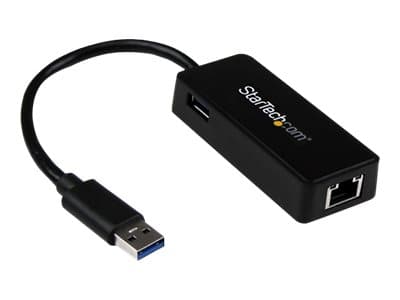 StarTech.com USB 3.0 Ethernet Adapter - USB 3.0 Network Adapter NIC with USB Port - USB to RJ45 - USB Passthrough (USB31000SPTB) - Nätverksadapter -