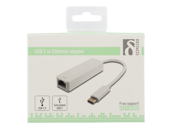 Deltaco USBC-GIGA1, Langallinen, USB Type-C, Ethernet, Valkoinen