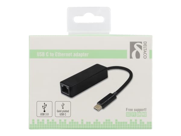 DELTACO USBC-GIGA - Nettverksadapter - USB 3.1 - Gigabit Ethernet - svart