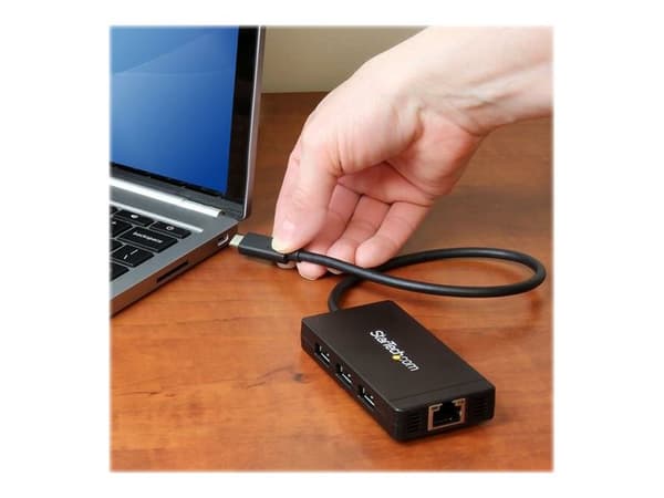 StarTech.com USB-C-hubb med 3 portar och Gigabit Ethernet - USB-C till 3x USB-A - USB 3.0 - strömadapter medföljer - Hubb - 3 x SuperSpeed USB 3.0 +