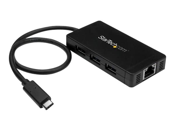 StarTech.com USB-C-hubb med 3 portar och Gigabit Ethernet - USB-C till 3x USB-A - USB 3.0 - strömadapter medföljer - Hubb - 3 x SuperSpeed USB 3.0 +