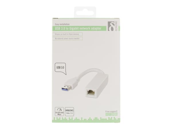 DELTACO USB3-GIGA4 - Nätverksadapter - USB 3.0 - Gigabit Ethernet - vit