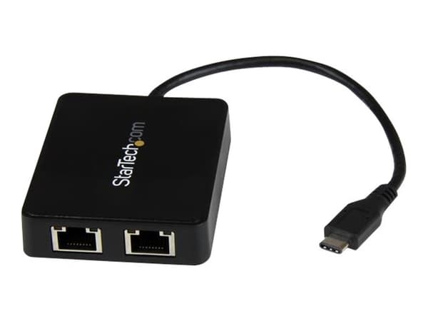 StarTech.com USB-C to Dual Gigabit Ethernet Adapter with USB 3.0 (Type-A) Port - USB Type-C Gigabit Network Adapter (US1GC301AU2R) - Nettverksadapter Sort
