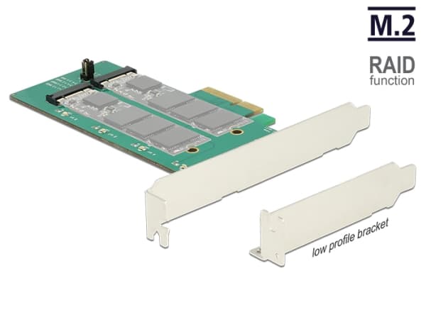 Delock PCI Express Card > 2 x internal M.2 Key B with RAID - Kontrollerkort - M.2 Card låg profil - 6 GBps - RAID 0, 1 - PCIe 2.0 x4