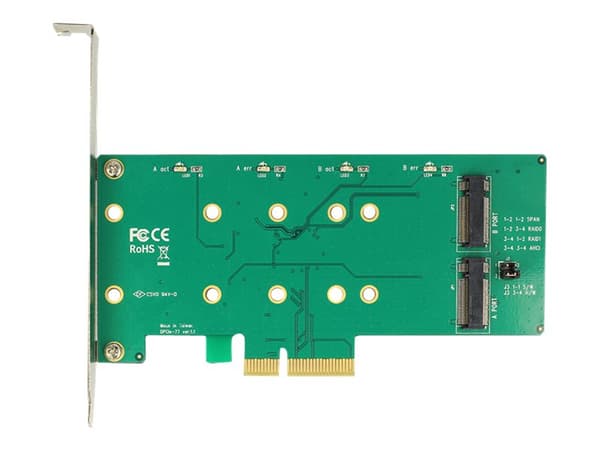 Delock PCI Express Card > 2 x internal M.2 Key B with RAID - Kontrollerkort - M.2 Card låg profil - 6 GBps - RAID 0, 1 - PCIe 2.0 x4