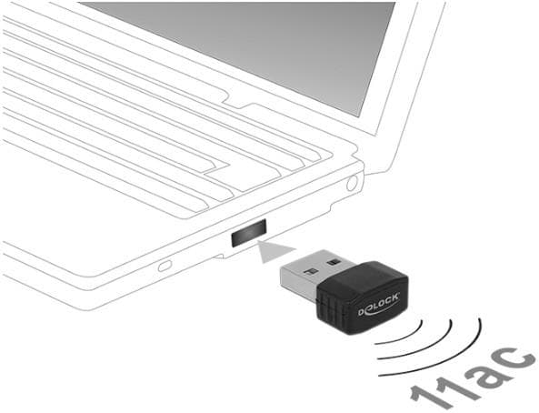 Delock USB 2.0 Dual Band WLAN ac/a/b/g/n Nano Stick - Verkkosovitin - USB 2.0 - 802.11ac - musta