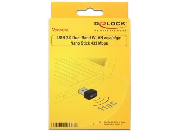 Delock USB 2.0 Dual Band WLAN ac/a/b/g/n Nano Stick - Verkkosovitin - USB 2.0 - 802.11ac - musta