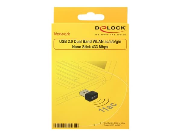 Delock USB 2.0 Dual Band WLAN ac/a/b/g/n Nano Stick - Verkkosovitin - USB 2.0 - 802.11ac - musta