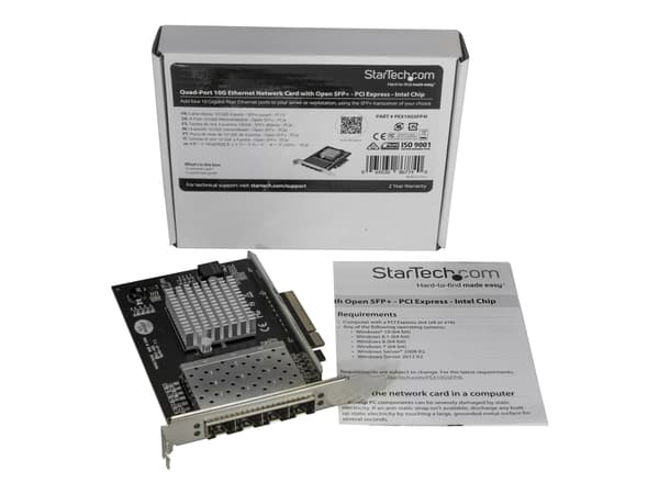 StarTech.com Quad Port 10G SFP+ Network Card, Intel XL710 Open SFP+ Converged Adapter, PCIe 10 Gigabit Ethernet Server NIC, 10GbE Fiber Optic LAN Car