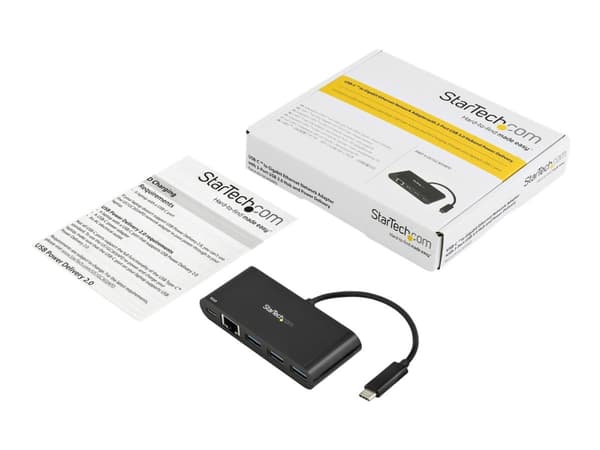 StarTech.com USB C to Ethernet Adapter - 3 Port - with Power Delivery (USB PD) - Power Pass Through Charging - USB C Adapter (US1GC303APD) - Nettverk