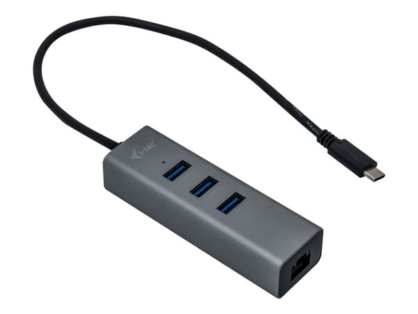 i-Tec USB-C Metal 3-Port - Hubb - 3 x SuperSpeed USB 3.0 + 1 x 10/100/1000 - skrivbordsmodell