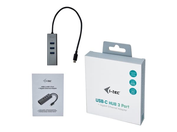 i-Tec USB-C Metal 3-Port - Hubb - 3 x SuperSpeed USB 3.0 + 1 x 10/100/1000 - skrivbordsmodell