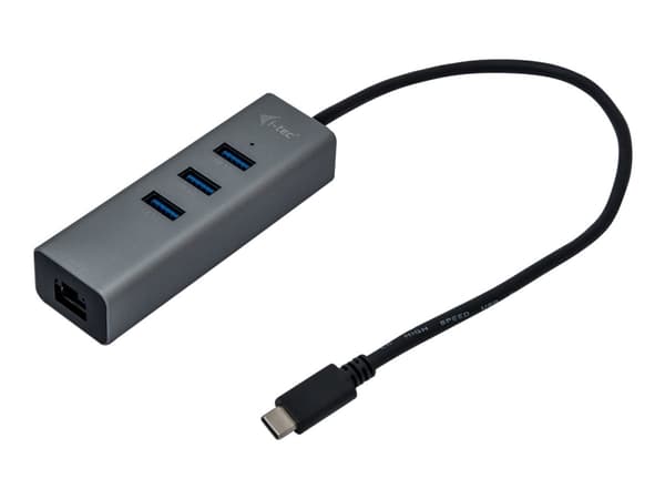 i-Tec USB-C Metal 3-Port - Hubb - 3 x SuperSpeed USB 3.0 + 1 x 10/100/1000 - skrivbordsmodell