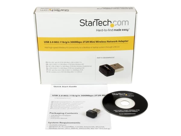 StarTech.com USB 2.0-miniadapter för Wireless-N-nätverk på 300 Mbps - 802.11n 2T2R WiFi-adapter - Nätverksadapter - USB 2.0 - 802.11b/g/n - svart