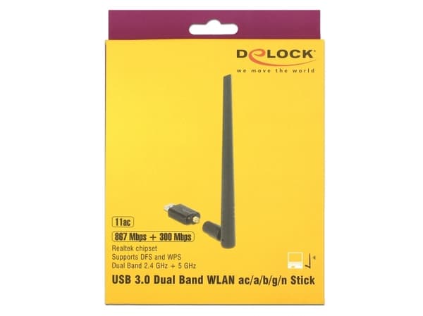 Delock USB 3.0 Dual Band WLAN ac/a/b/g/n Stick - Nettverksadapter - USB 3.0 - Wi-Fi 5 - svart