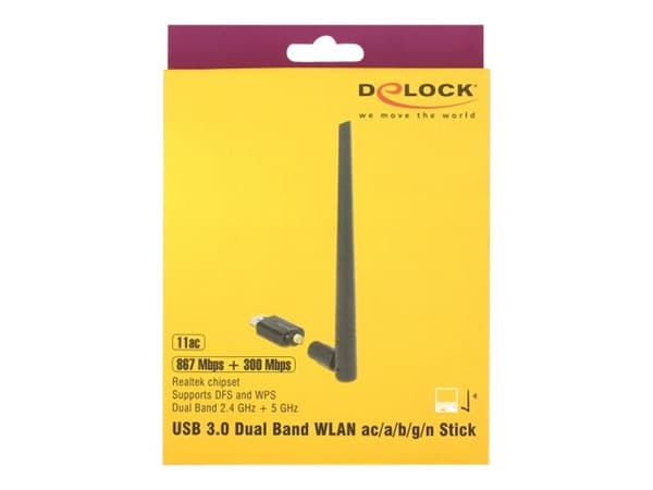 Delock USB 3.0 Dual Band WLAN ac/a/b/g/n Stick - Nettverksadapter - USB 3.0 - Wi-Fi 5 - svart