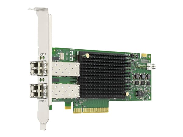 Emulex LPe31002 Gen 6 (16Gb), dual-port HBA (upgradeable to 32Gb) - Vertbussadapter - PCIe 3.0 x8 - 16Gb Fibre Channel x 2 Grønn
