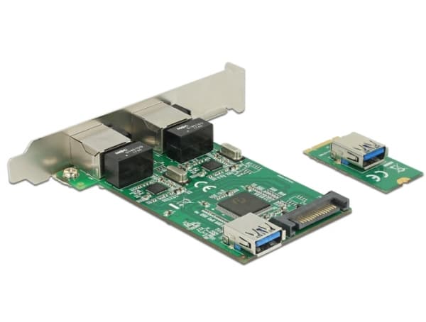 Delock Converter M.2 Key B+M male > 2 x Gigabit LAN - Low Profile Form Factor - Nätverksadapter - M.2 2242 låg profil - Gigabit Ethernet x 2