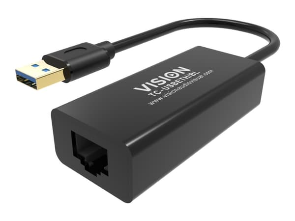 Vision TC-USBETH/BL - Verkkosovitin - USB 2.0 - Gigabit Ethernet x 1 - musta