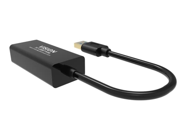 Vision TC-USBETH/BL - Verkkosovitin - USB 2.0 - Gigabit Ethernet x 1 - musta musta