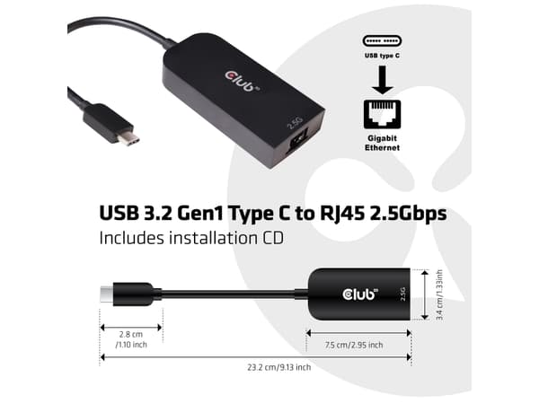 Club 3D - Nettverksadapter - USB-C 3.2 Gen 1 - 2.5GBase-T
