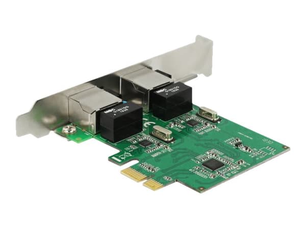 DeLock PCI Express-kort > 2 x Gigabit LAN - Nettverksadapter - PCIe 1.1 lavprofil - Gigabit Ethernet x 2 Grønn