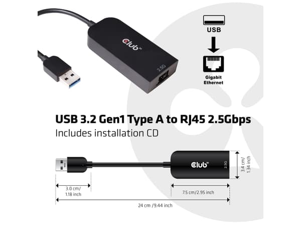 Club 3D - Nätverksadapter - USB 3.2 Gen 1 - 2.5GBase-T