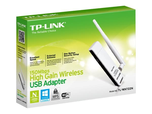 TP-Link TL-WN722N, Langaton, USB, WLAN, Wi-Fi 4 (802.11n), 150 Mbit/s, Musta, Valkoinen