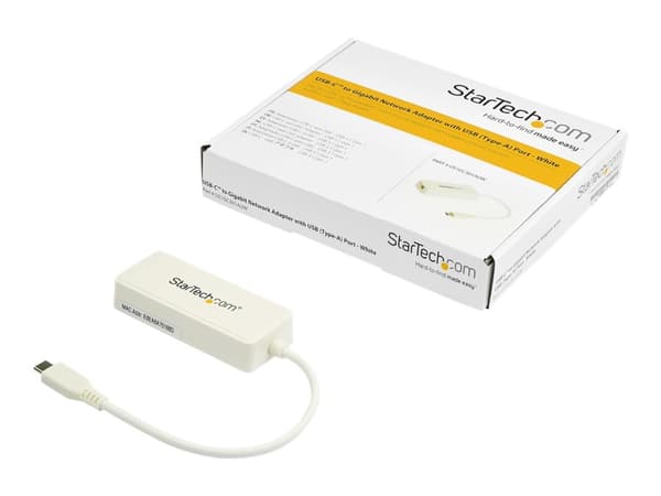 StarTech.com USB-C Ethernet-adapter med extra USB 3.0-port - vit - Nätverksadapter - USB-C - Gigabit Ethernet + USB 3.1 Gen 2 - vit