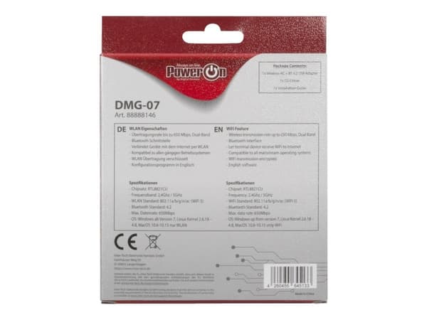 Inter-Tech DMG-07 - Nettverksadapter - USB 2.0 - Wi-Fi 5, Bluetooth 4.2